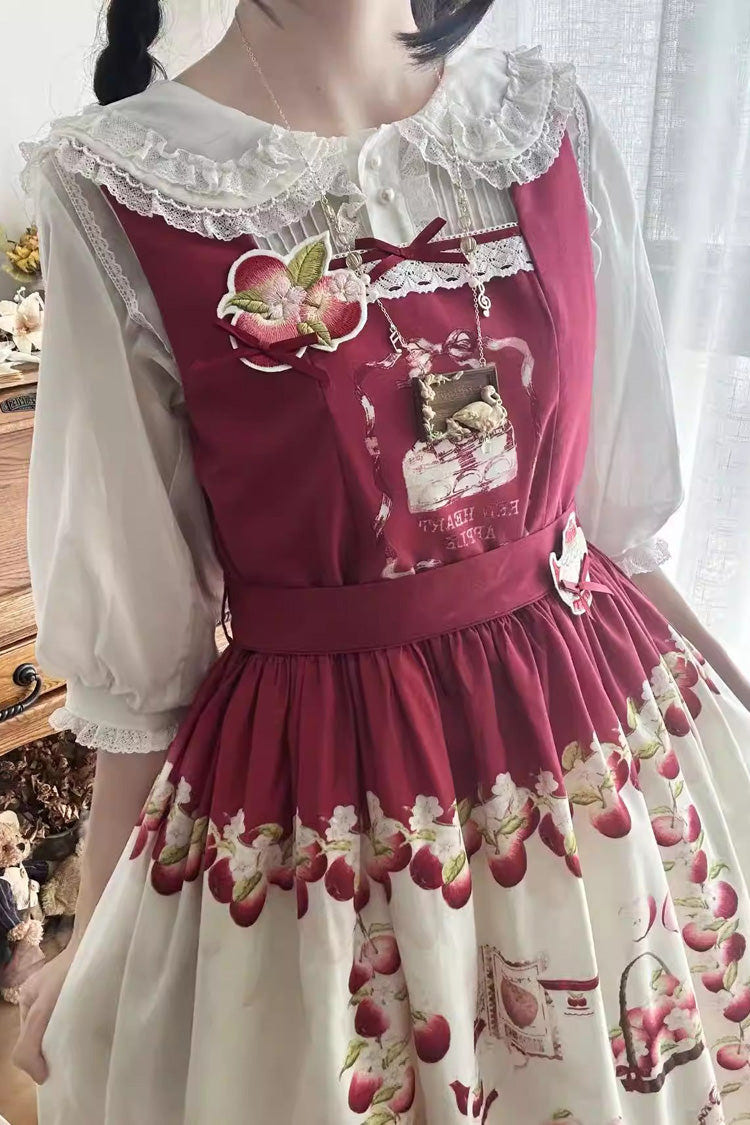 Red [Apple Basket] Sleeveless Printed Bow Sweet Lolita Jsk Dress - Product - 5
