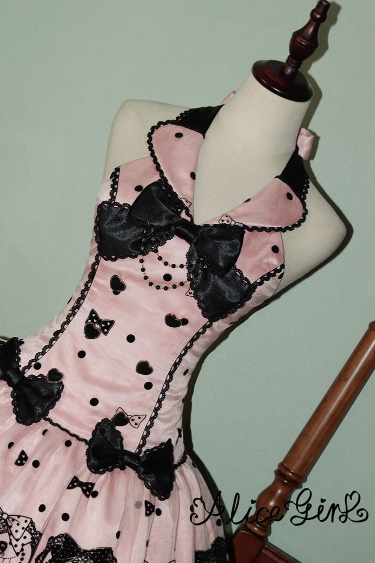 Pink [Sugar Bear] Halterneck Sleeveless Embroidered Bow Sweet Lolita Dress - Product - 10