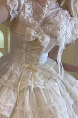 White [Moonlight] Sleeveless Ruffle Bowknot Lace Sweet Lolita Jsk Dress - Product - 2