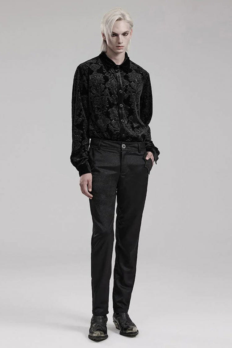 Men's Long Sleeves Embossed Velvet Print Gothic Gorgeous Blouse 2 Colors - Product - 5