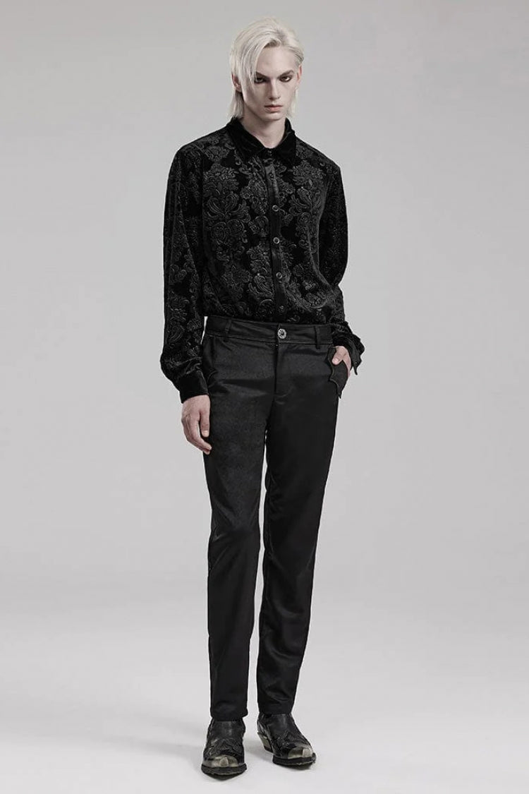 Men's Long Sleeves Embossed Velvet Print Gothic Gorgeous Blouse 2 Colors - Product - 5