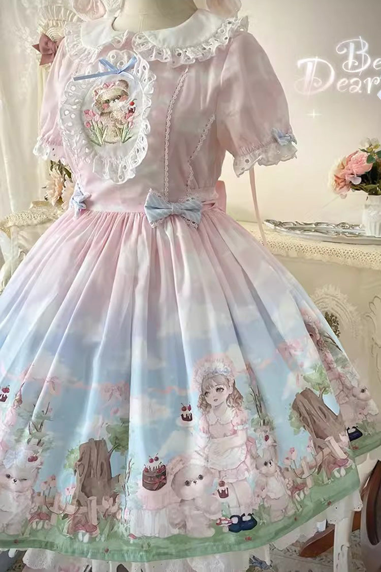 Multi-Color Neverland Manor Spring Bear Print Ruffle Bowknot Sweet Lolita Dress - Product - 8