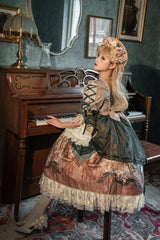 Green Gorgeous Short Sleeves Ruffle Bowknot Print Classic Lolita Dress - Product - 9