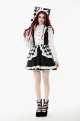 Black/White Harlequin Sharp Point Collar Long Puff Sleeves Women's Lolita Gothic Dress - Product - 11