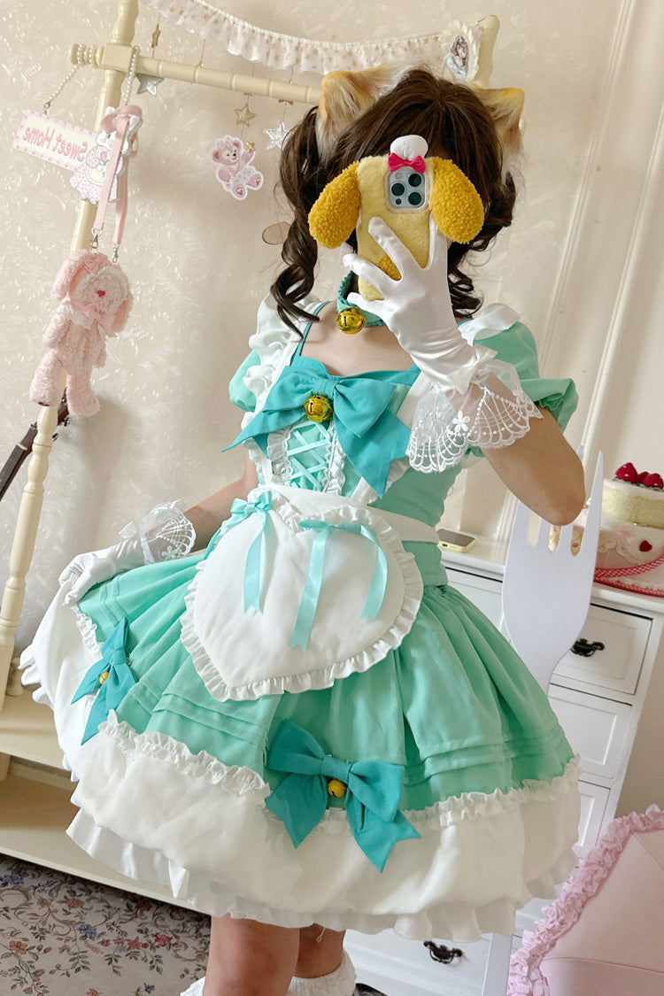 Bell Meow Ruffle Bowknot Sweet Lolita Skirt Set 5 Colors - Green - 7
