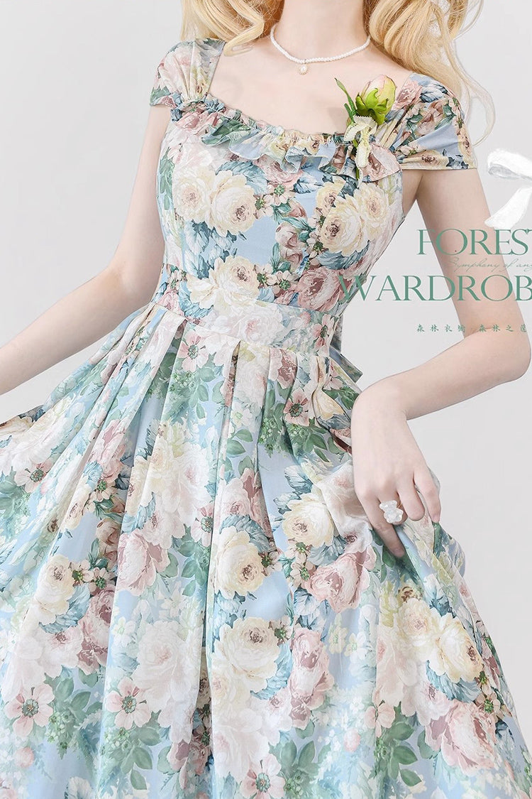 Multi-Color [Forest Basket] Green Field Flowers Print Bowknot Sweet Elegant Lolita Jsk Dress - Product - 4