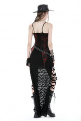 Black/Red Tie-dyed Lace-Up Irregular Ruched Women's Gothic Overbust Corset - Product - 4