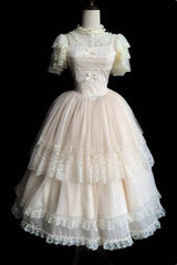 Ivory Tower Multi-layer Ruffle Embroidery Sweet Elegant Lolita Jsk Dress (Long Version) - Product - 7