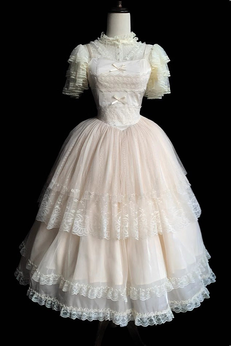 Ivory Tower Multi-layer Ruffle Embroidery Sweet Elegant Lolita Jsk Dress (Long Version) - Product - 7