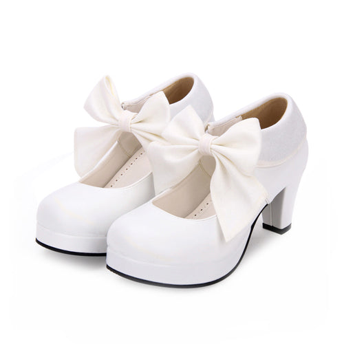 Round toe Big Bowknot Sweet Lolita Shoes - White - 2