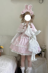 Pink [Bobo Bunny Doll] Ruffled Bow Lace-Up Sweet Lolita Jsk Dress - Product - 5