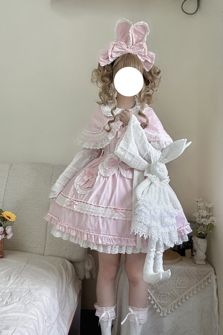 Pink [Bobo Bunny Doll] Ruffled Bow Lace-Up Sweet Lolita Jsk Dress - Product - 5