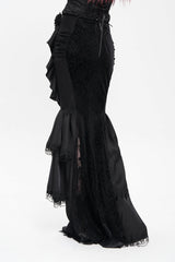 Black Floral Print Lace-Up Rose Chain Women's Gothic Fishtail Skirt - Product - 4