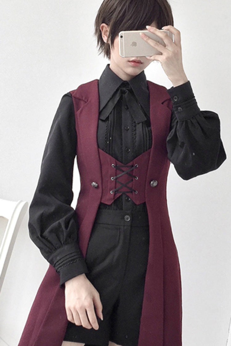 Overture Middle Ages Ouji Fashion Gothic Lolita Long Vest 3 Colors - Red - 6