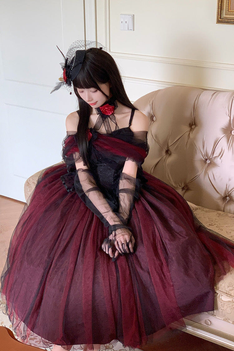 Black/Red [Sanglin’s Tribute] Off Shoulder Ruffled Gothic Lolita Dress - Product - 8