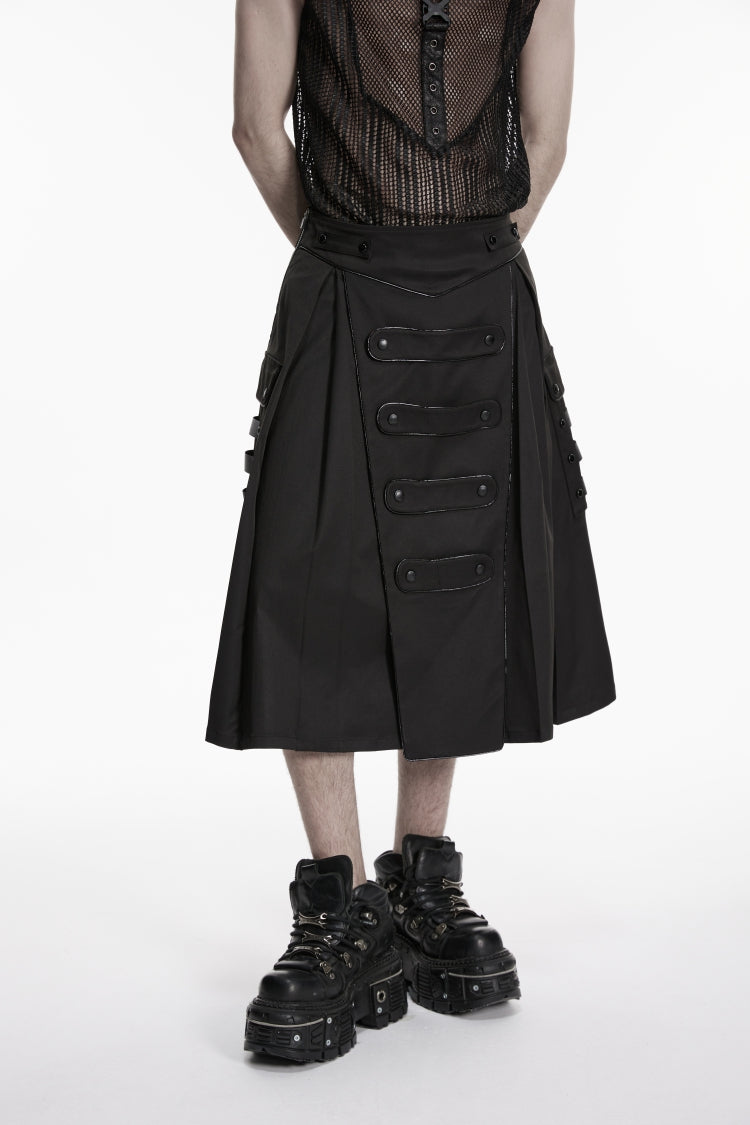 Black Studded Zippered  Big Pockets Pleated Men's Punk Skirt - Product - 6