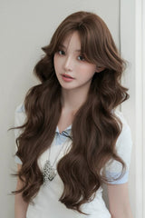 Chestnut Brown Center-Parted Big Wave Long Curly Daily Sweet Lolita Wig - Product - 4
