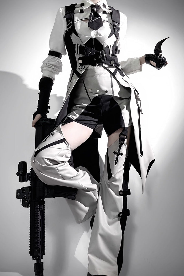 Black/White Long Sleeves Color Matching Handsome Sci-fi Lolita Shirt - Product - 4