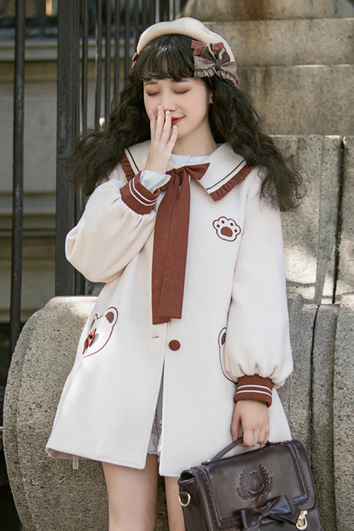 Beige Single Breasted Square Collar Long Sleeved Wool Sweet Lolita Coat - Product - 2