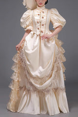European Style Long Sleeves Multi-layer Ruffle Classic Elegant Princess Victorian Dress 3 Colors - Champagne - 1