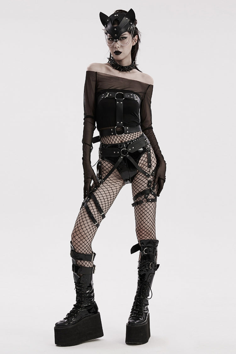 Black Rivets Faux Leather Adjustable Women's Steampunk Choker - Product - 4