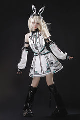 White [Mecha Battle Maiden] Stand Collar Print Futuristic Style Sweet Handsome Lolita Dress - White - 1