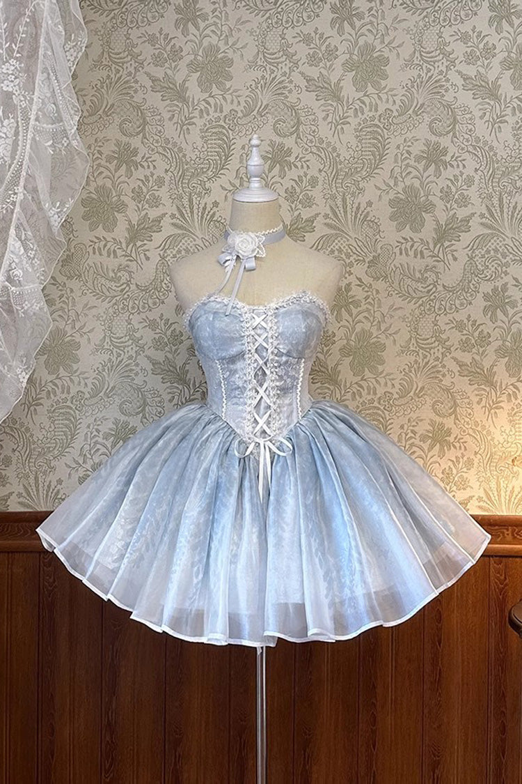 Blue Sleeveless Ruffle Bowknot Sweet Princess Fish Bone Bridesmaid Lolita Jsk Dress - Product - 3