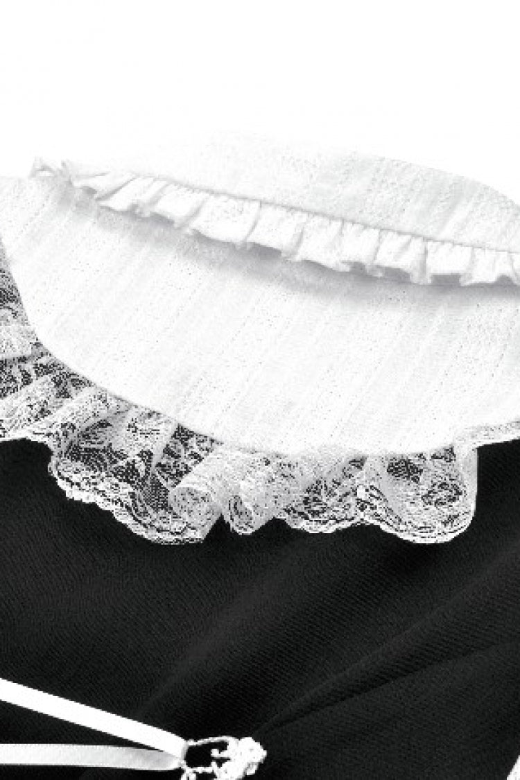 Black/White Faux Two-Piece Doll Collar Long Sleeves Lace-Up Women's Lolita Gothic Graduation Dress - Product - 14