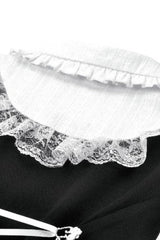 Black/White Faux Two-Piece Doll Collar Long Sleeves Lace-Up Women's Lolita Gothic Graduation Dress - Product - 14