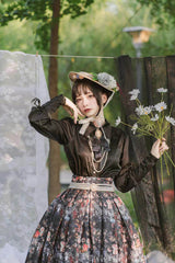 Black [Afternoon Tea] Floral Printed Ruffled Gothic Lolita Skirt - Black(Blouse) - 2