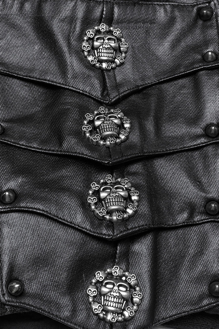 Black Stitching Faux Leather Mesh Studded Women's Punk Shorts - Product - 6