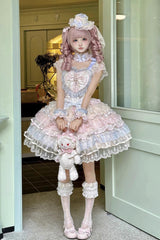 Rainbow Colors [Ballad of Feathers] Sleeveless Multi-Layered Ruffle Hanayome Bowknot Sweet Lolita Jsk Dress - Product - 9