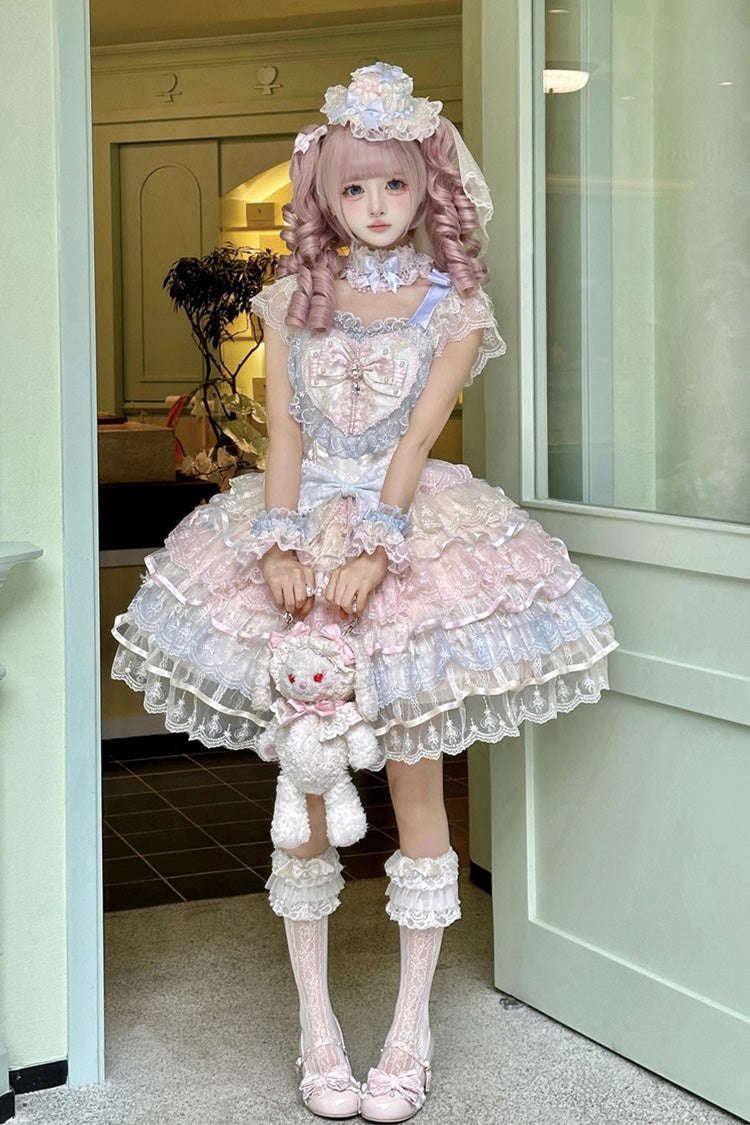 Rainbow Colors [Ballad of Feathers] Sleeveless Multi-Layered Ruffle Hanayome Bowknot Sweet Lolita Jsk Dress - Product - 9