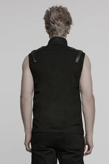 Black Stand Collar Sleeveless Stitching Mesh Zipper Men's Punk Vest - Product - 3