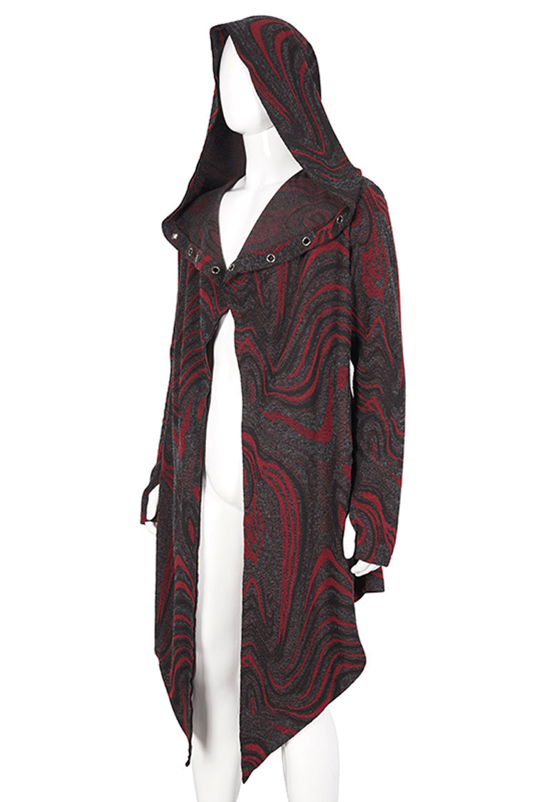 Red Irregular Multi Chain Men's Gothic Coat With Hood - Product - 10
