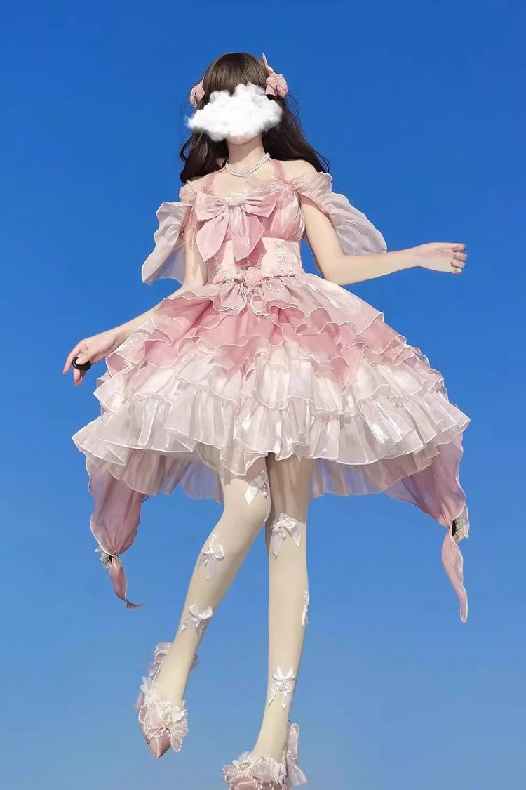 Pink Multi-layer Hanayome Bowknot Elegant Princess Sweet Lolita Jsk Dress - Product - 4