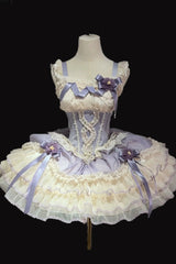 [Flowing Light Gift Box] Square Collar Sleeveless Multi-Layered Ruffled Bow Elegant Ballet Sweet Lolita Jsk Dress 6 Colors - Purple - 15