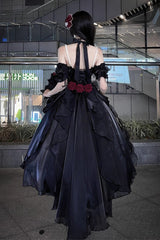 Black [Cindy Rose] Halterneck Sleeveless Ruffle Bowknot Gothic Elegant Lolita Jsk Dress - Product - 4