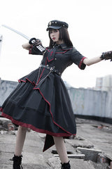 Black Military Style JK Set Irregular Gothic Lolita Dress - Product - 4