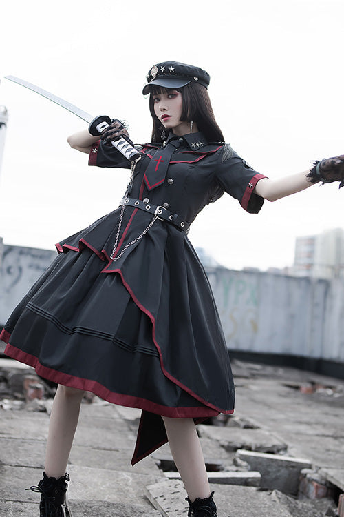 Black Military Style JK Set Irregular Gothic Lolita Dress - Product - 4
