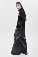 Black Big Pockets Straps Chain Men's Punk Pants - Product - 5