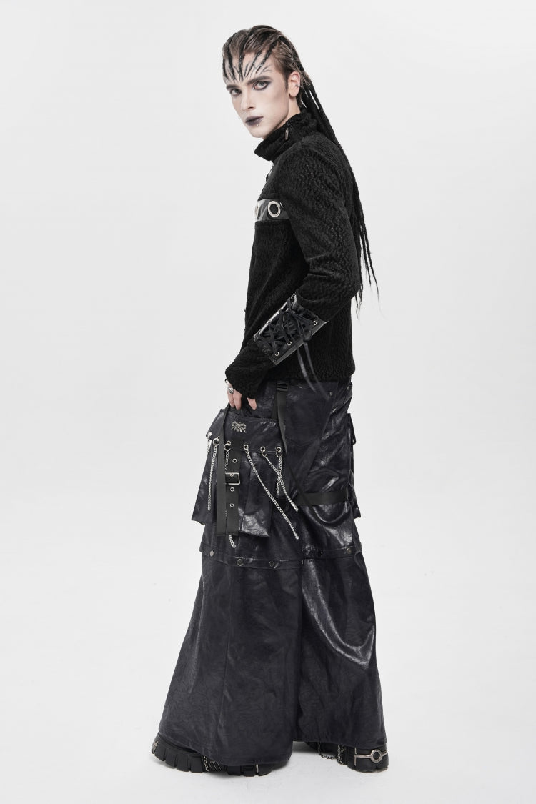 Black Big Pockets Straps Chain Men's Punk Pants - Product - 5
