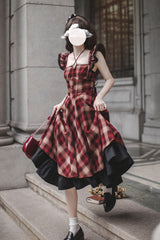 Red [Madeline] Print Ruffle Vintage Elegant Lolita Jumper Dress - Product - 4