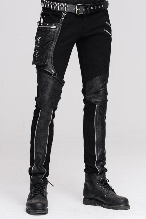 Black Punk Fitted With Leg Bag Straight Mens Pants - Black - 1