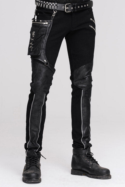 Black Punk Fitted With Leg Bag Straight Mens Pants - Black - 1