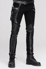 Black Punk Fitted With Leg Bag Straight Mens Pants - Black - 1