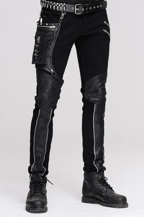 Black Punk Fitted With Leg Bag Straight Mens Pants - Black - 1