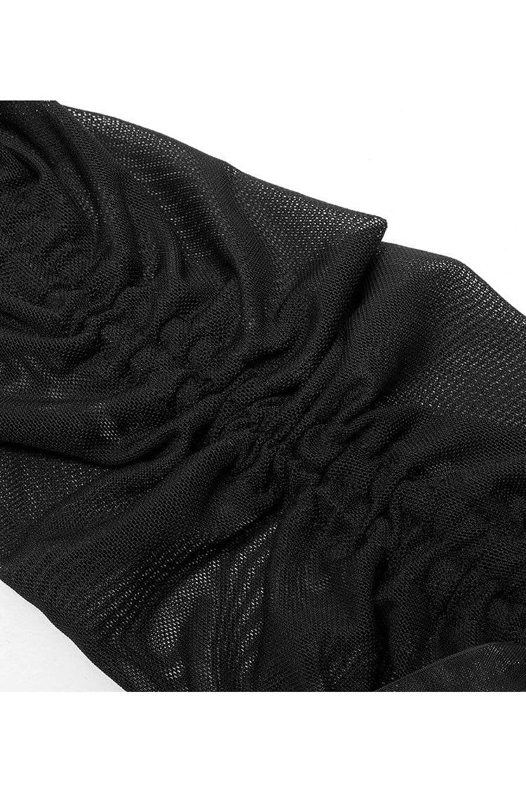 Black Gothic Elasticity Cotton Hollow Buttonhole Strap Design Slash Neck Women's T-Shirt - Product - 7