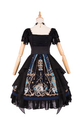 Black Lace Short Sleeve God Redemption Print Gothic Lolita Dress - Product - 6