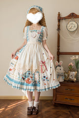 Blue/Green [Tea Party] Short Sleeves Print Ruffle Bowknot Lace Sweet Elegant Lolita Dress - Product - 6